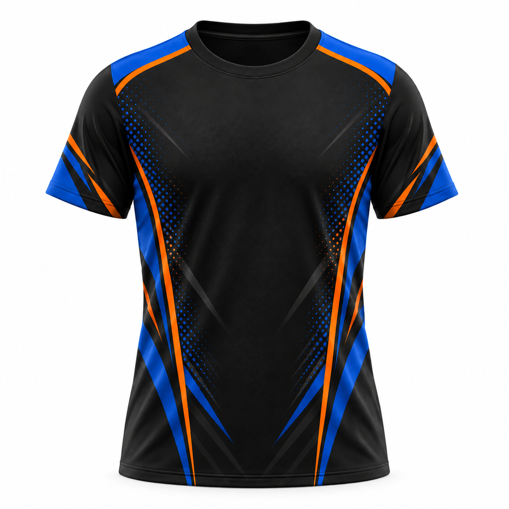 Women's Graphic Athletic Tee - Blue & Orange Accent Short Sleeve Sport Shirt
