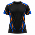 Women's Graphic Athletic Tee - Blue & Orange Accent Short Sleeve Sport Shirt
