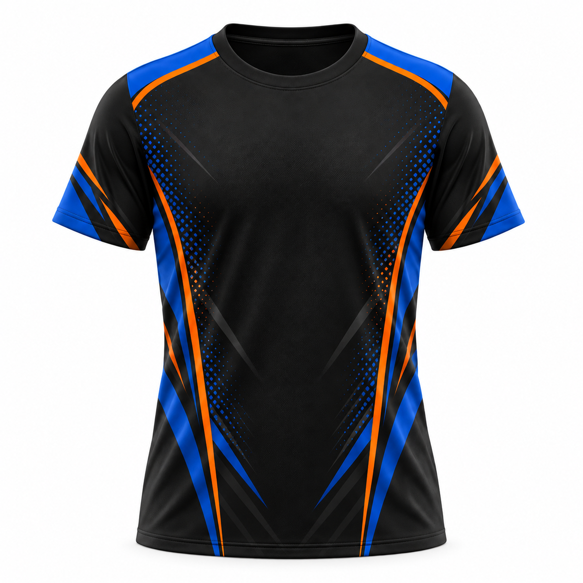 Women's Graphic Athletic Tee - Blue & Orange Accent Short Sleeve Sport Shirt
