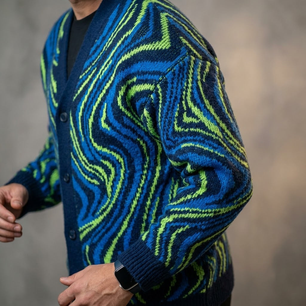 Pulse Motion Voltage Knit Cardigan with Abstract Energy Design