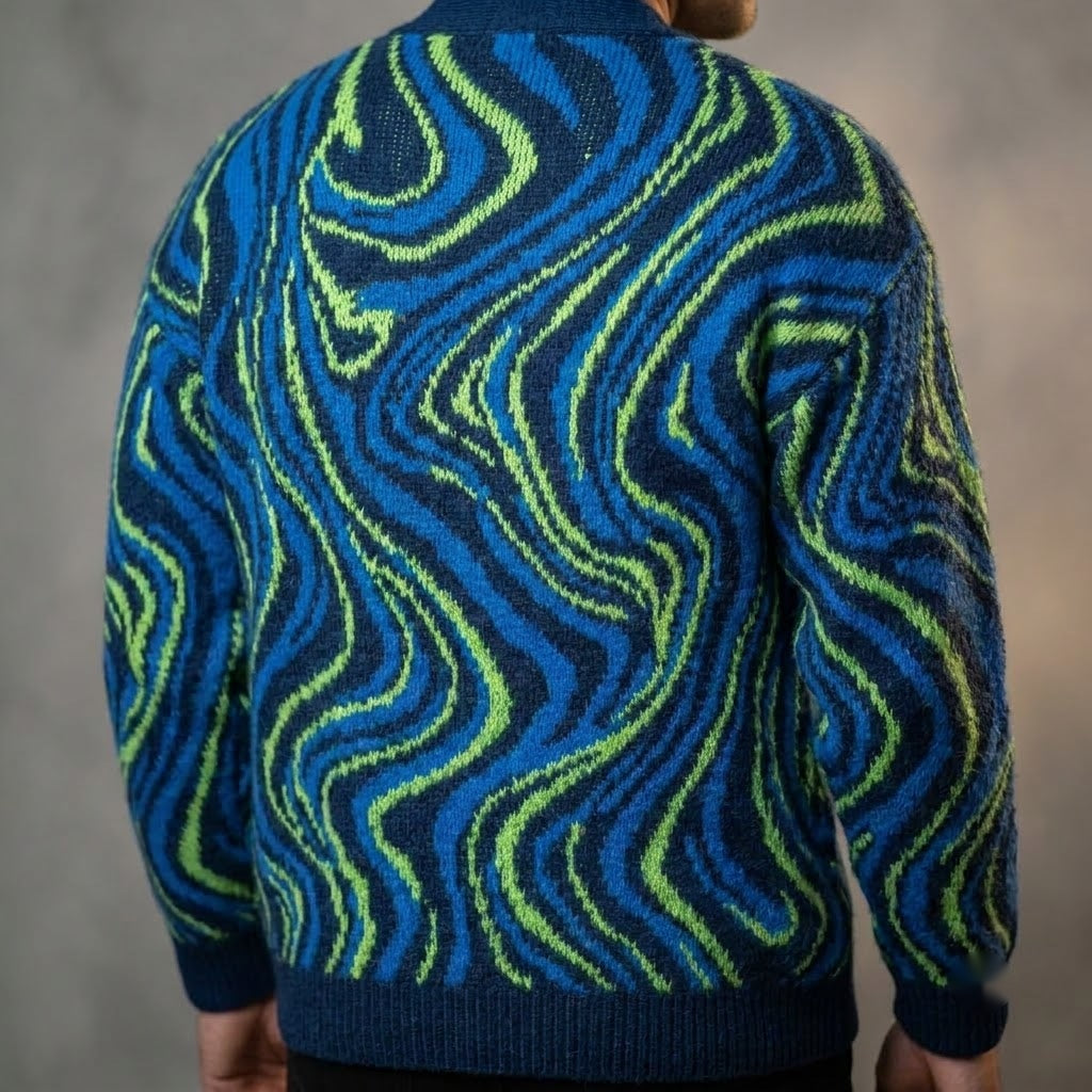 Pulse Motion Voltage Knit Cardigan with Abstract Energy Design