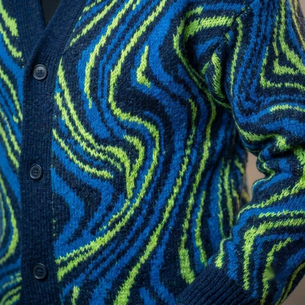 Pulse Motion Voltage Knit Cardigan with Abstract Energy Design