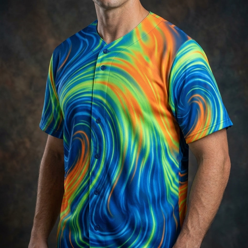 Dynamic Energy Motion Baseball Jersey with Vibrant Color Gradients