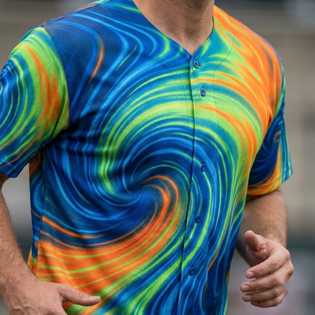 Dynamic Energy Motion Baseball Jersey with Vibrant Color Gradients