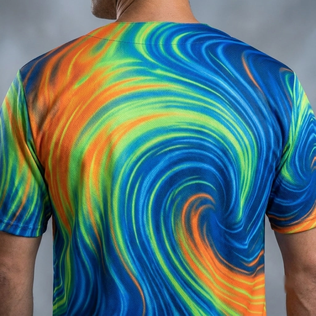 Dynamic Energy Motion Baseball Jersey with Vibrant Color Gradients