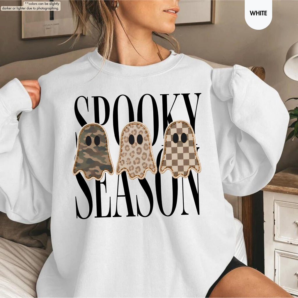 Spooky Season Ghost Sweatshirt | Leopard, Camo & Checkered Halloween Sweatshirts