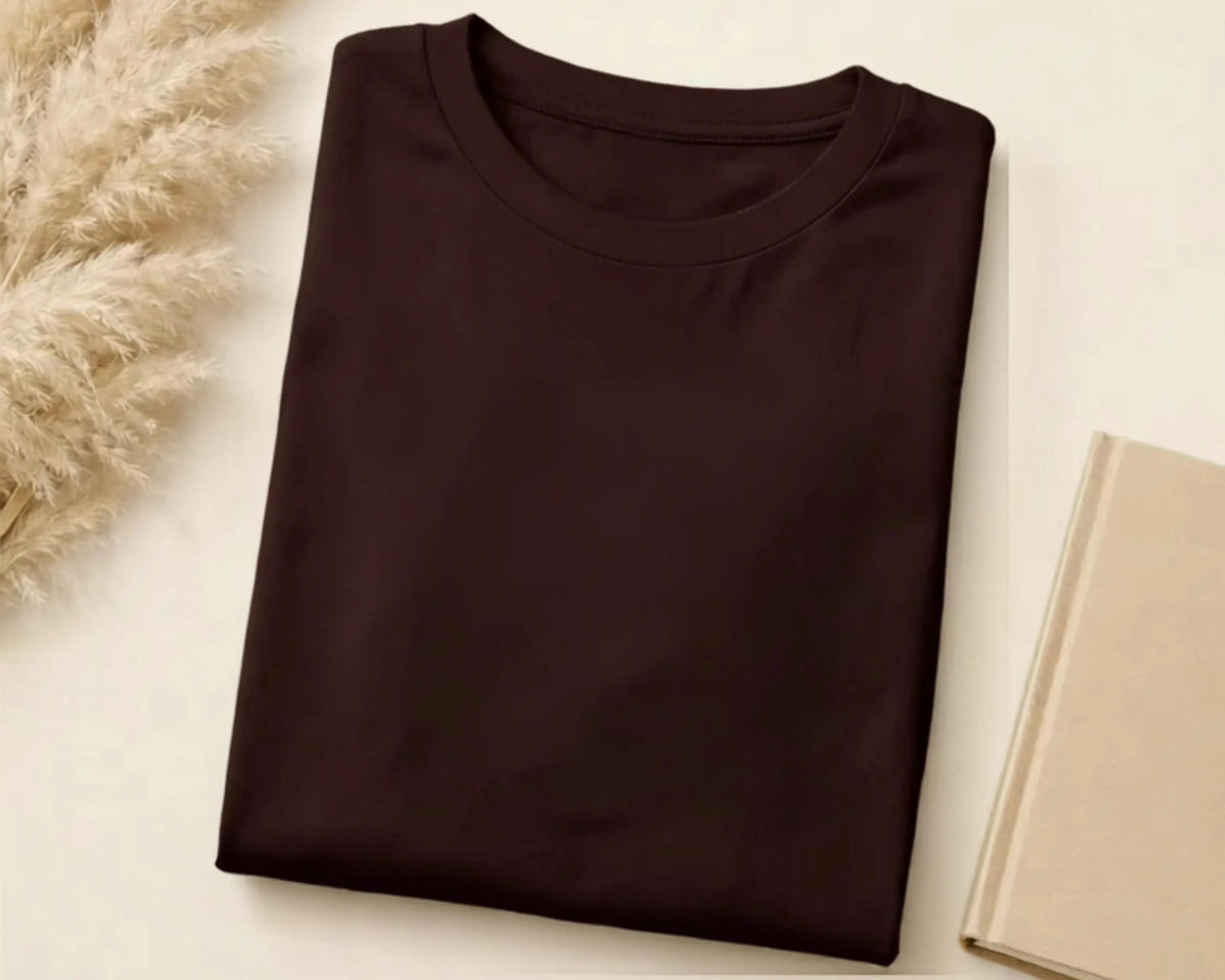 Earthy Chocolate Brown Cotton Tee | Minimalist Neutral Aesthetic Shirt