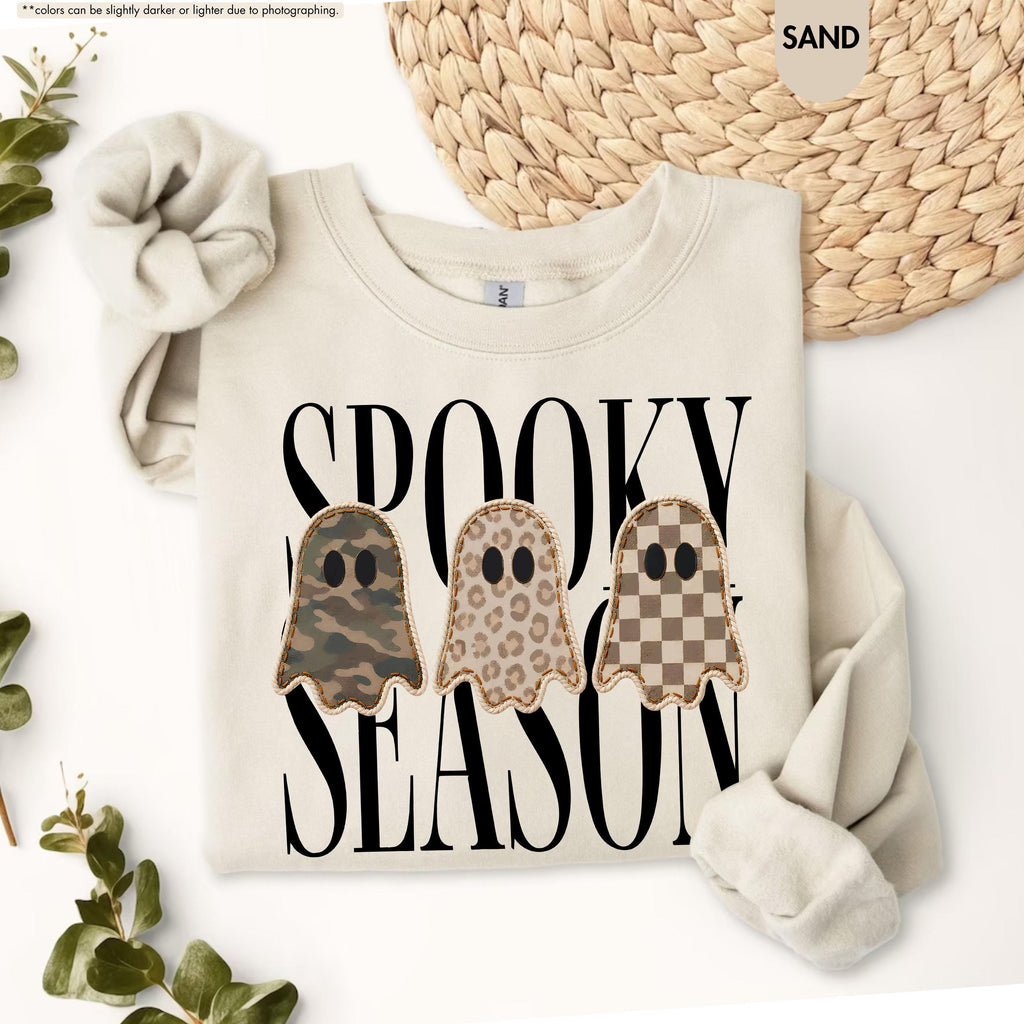 Spooky Season Ghost Sweatshirt | Leopard, Camo & Checkered Halloween Sweatshirts