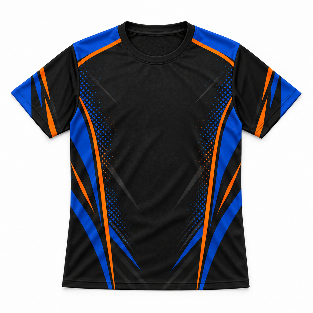 Women's Graphic Athletic Tee - Blue & Orange Accent Short Sleeve Sport Shirt
