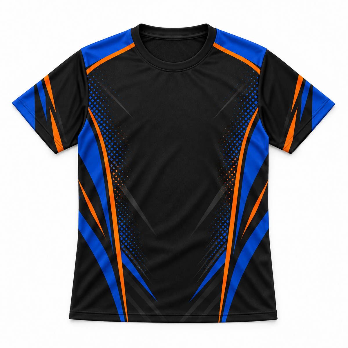 Women's Graphic Athletic Tee - Blue & Orange Accent Short Sleeve Sport Shirt