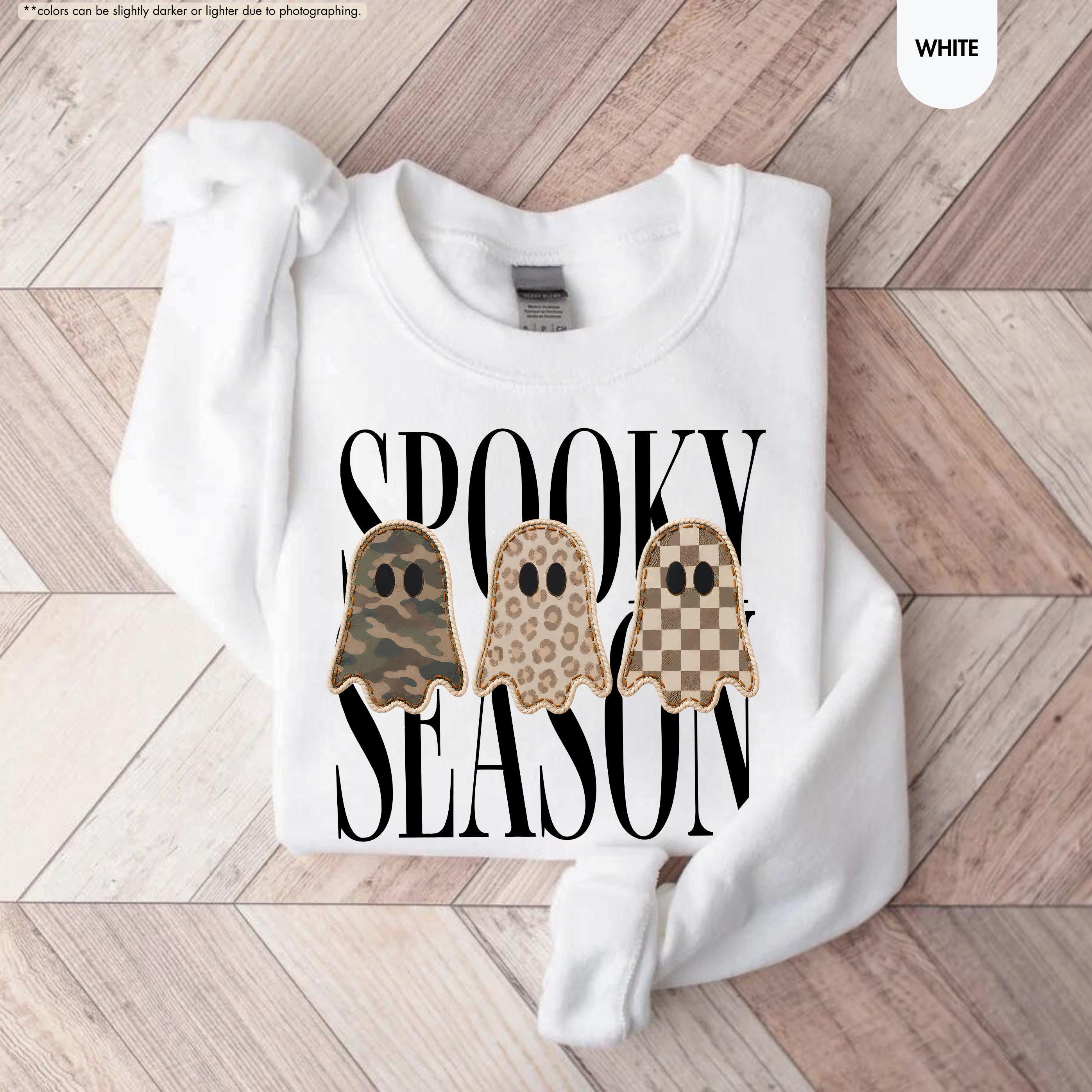 Spooky Season Ghost Sweatshirt | Leopard, Camo & Checkered Halloween Sweatshirts