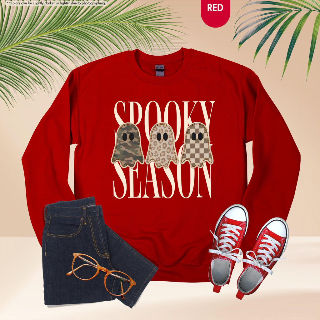 Spooky Season Ghost Sweatshirt | Leopard, Camo & Checkered Halloween Sweatshirts