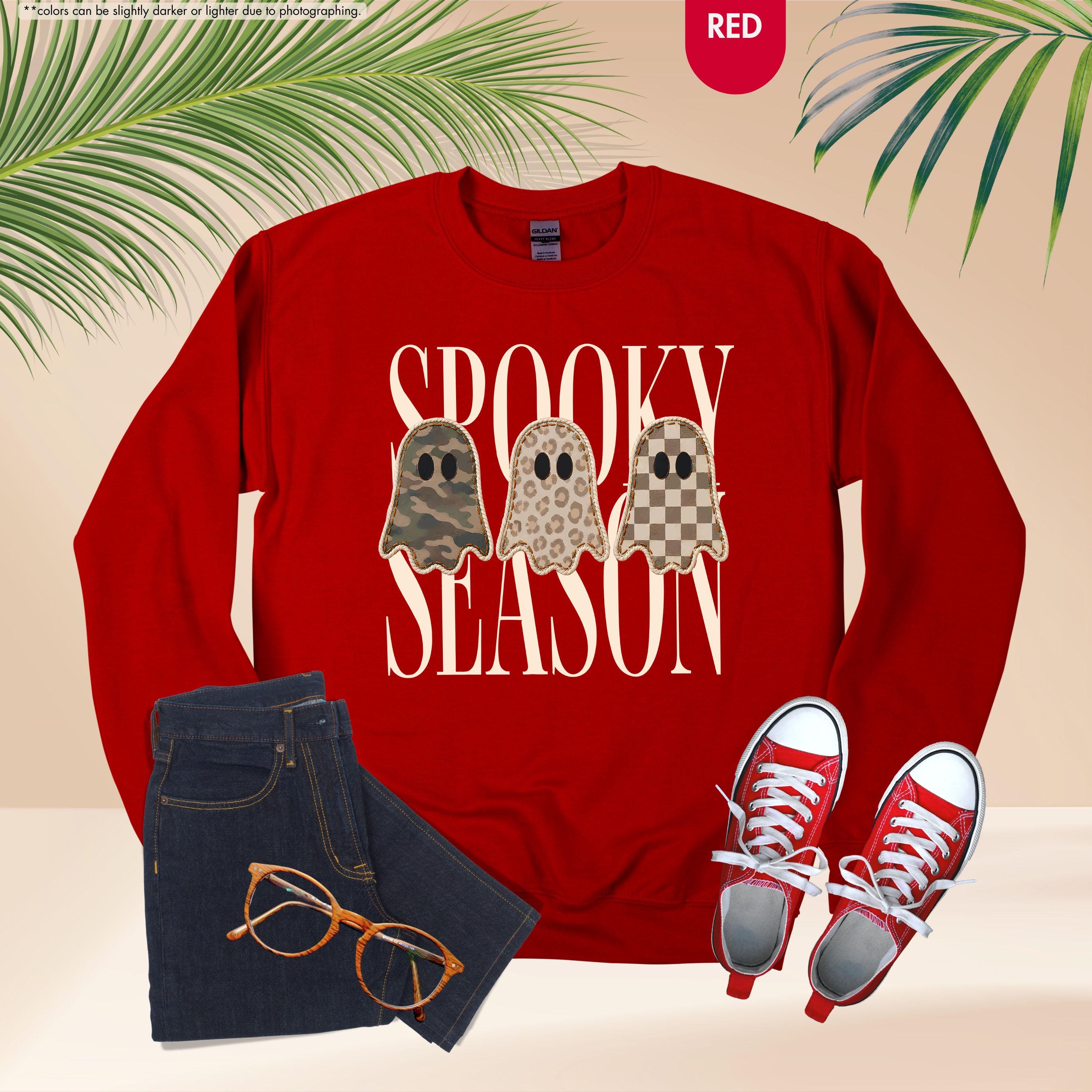 Spooky Season Ghost Sweatshirt | Leopard, Camo & Checkered Halloween Sweatshirts