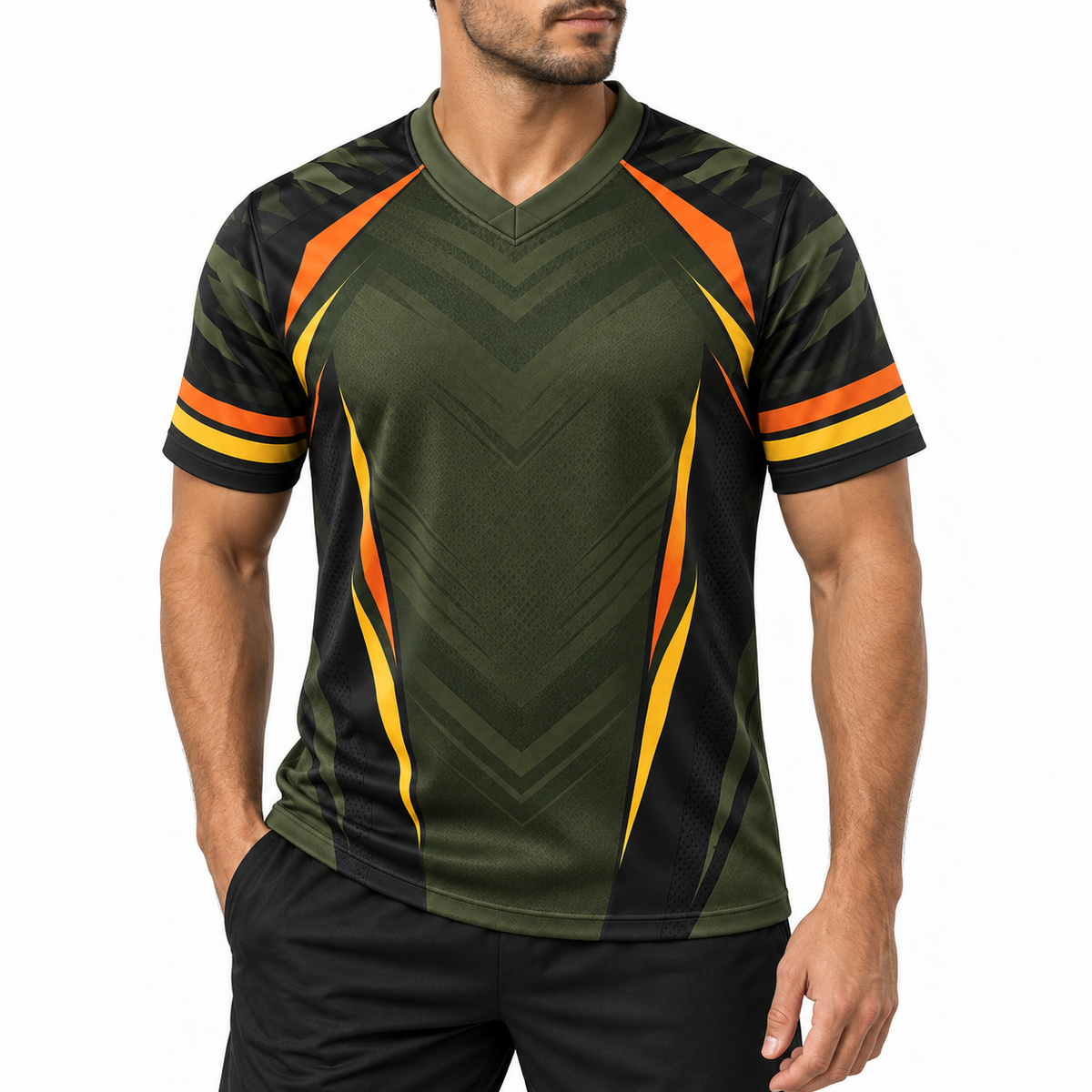 Dynamic Geometric Athletic Jersey | V-Neck Sport Shirt
